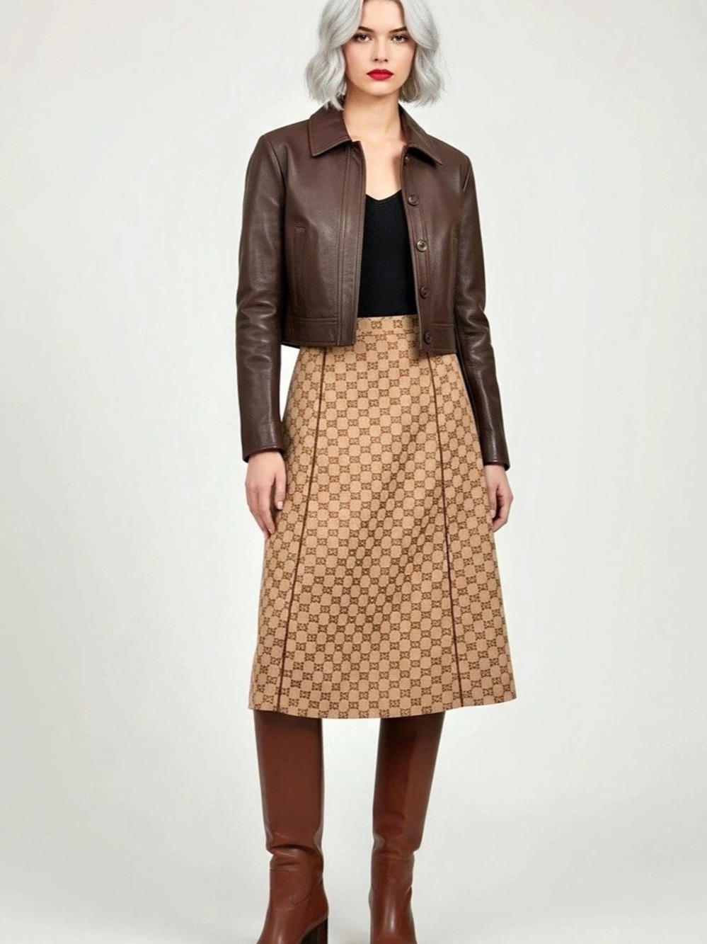 Gucci GG Cotton Canvas Midi Skirt Brown & Beige Size 40